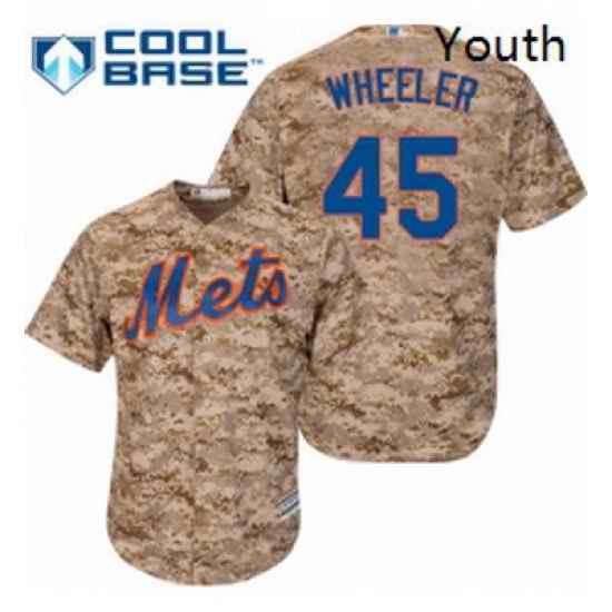 Youth Majestic New York Mets 45 Zack Wheeler Replica Camo Alternate Cool Base MLB Jersey